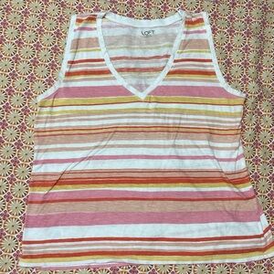 LOFT Women's Striped Sleeveless Top in White & Heathered Pink, Peach, & Orange